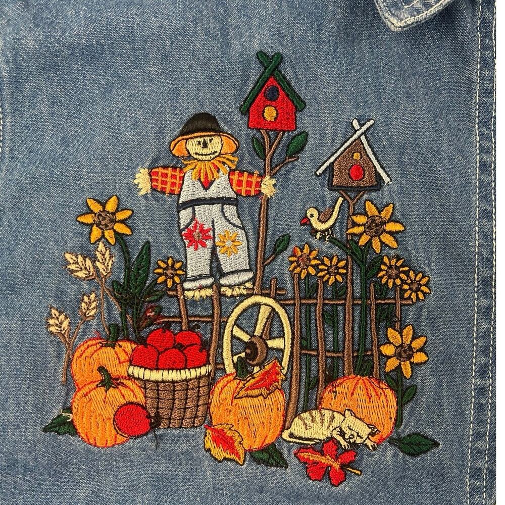Vintage Bobbie Brooks Shirt Embroidered Fall Autumn Denim Button Front Top L - Picture 5 of 9